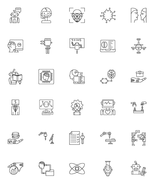 Artificial intelligence set of outline icons