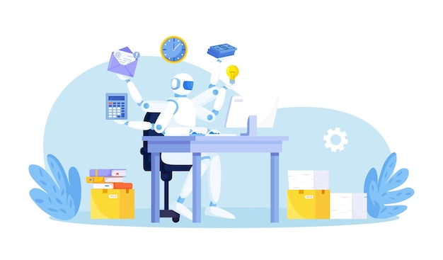 Artificial intelligence to help productivity Business automation AI robot help multitask Innovation technology for work efficiency Automation or robotic assistance