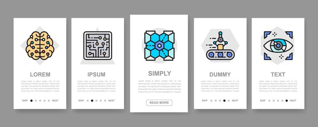 artificial intelligence vertical banners set modern thin line flat icons for website menu