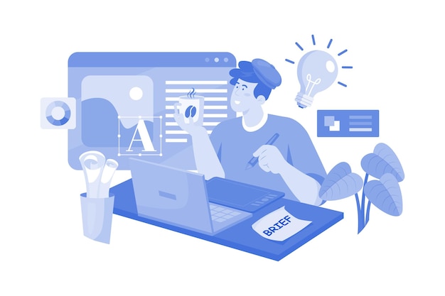 Artist Drawing On Graphic Tablet Drinking Coffee