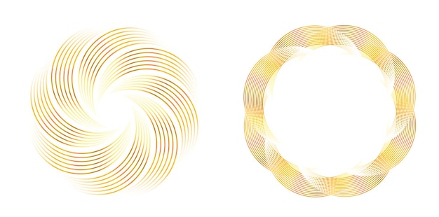 Aseta design element circle Eristettyjä lihavoituja vektorivärejä kultainen rengas abstraktista hehkusta, aaltoilevia raitoja monista kimaltelevista pyörteistä, jotka on luotu käyttämällä Blend Tool -vektorikuvitusta EPS10 esitystäsi varten