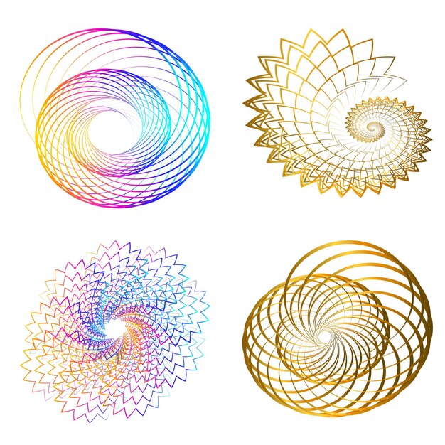 Aseta design element circle Eristettyjä lihavoituja vektorivärejä kultainen rengas abstraktista hehkusta, aaltoilevia raitoja monista kimaltelevista pyörteistä, jotka on luotu käyttämällä Blend Tool -vektorikuvitusta EPS10 esitystäsi varten
