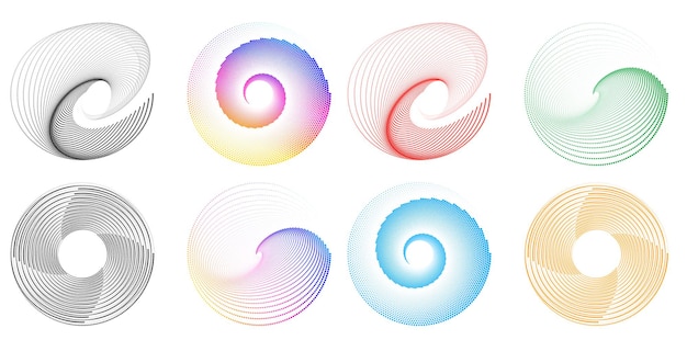 Aseta design element circle Eristettyjä lihavoituja vektorivärejä kultainen rengas abstraktista hehkusta, aaltoilevia raitoja monista kimaltelevista pyörteistä, jotka on luotu käyttämällä Blend Tool -vektorikuvitusta EPS10 esitystäsi varten