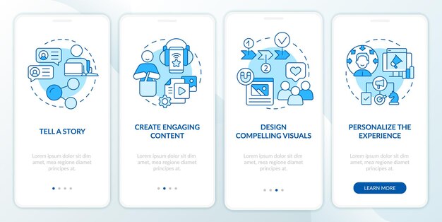 Asiakkaan huomio sininen perehdytys mobiilisovellusnäyttö