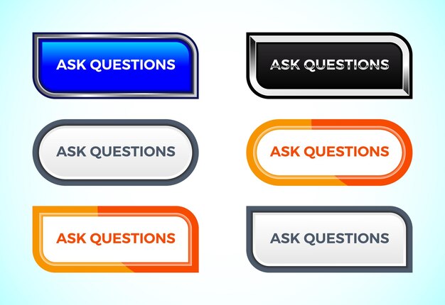 Ask questions button set of different shapes and colors Suitable for mobile app and website UI design