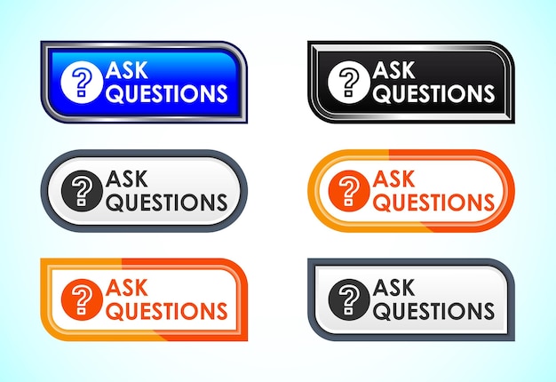 Ask questions button set of different shapes and colors Suitable for mobile app and website UI design