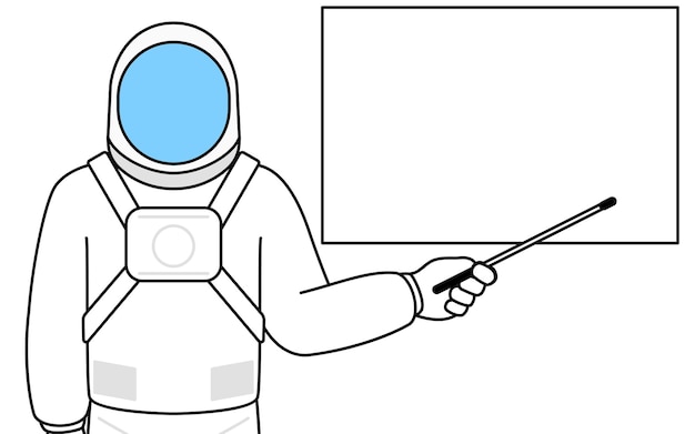 astronaut pointing at a whiteboard with an indicator stick