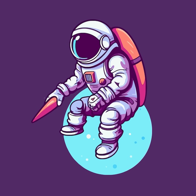 astronaut walking in planet space exploring science technology future cartoon vector illustration