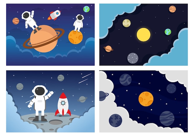 Astronaut With Rocket For Explore In Outer Space Background Illustration