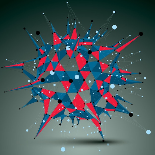 asymmetric 3d abstract construction with colored connected lines and dots, geometric form with lattice structure.