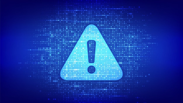 Attention symbol made with binary code Danger Sign Virus Alert Digital binary data and streaming digital code background Computer Hacked Error Concept Hacking Piracy Risk Vector Illustration
