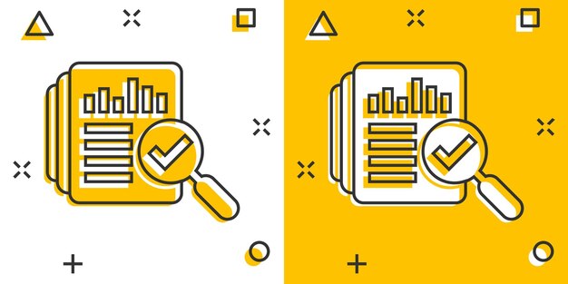 audit document icon in comic style result report vector cartoon illustration on white isolated background verification control business concept splash effect