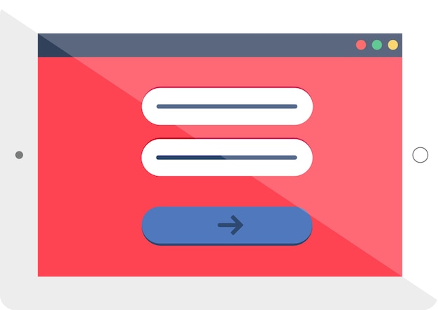 Authorization menu interface of entering login and password website in tablet with white frame Internet page on screen of digital device Simple flat vector icon isolated on white background