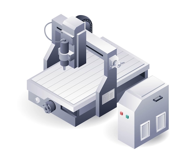 Automatic cutting cnc lathe machine isometric plate 3d illustration
