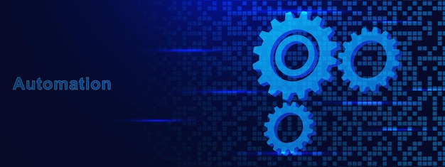 Automation and IOT concept with 3D gearwheel and digital pixels Binary data and digital code