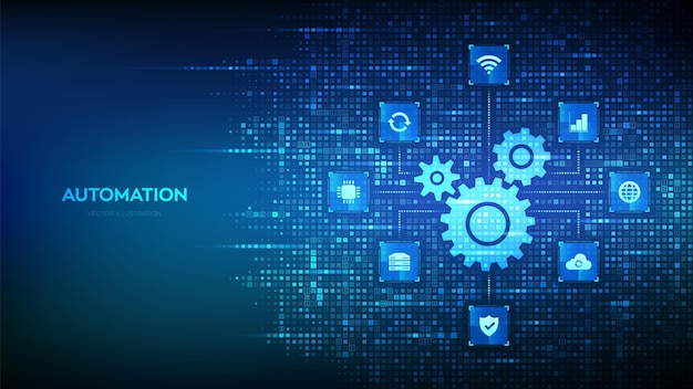 automation software gears icon made with binary code iot and automation icons connections