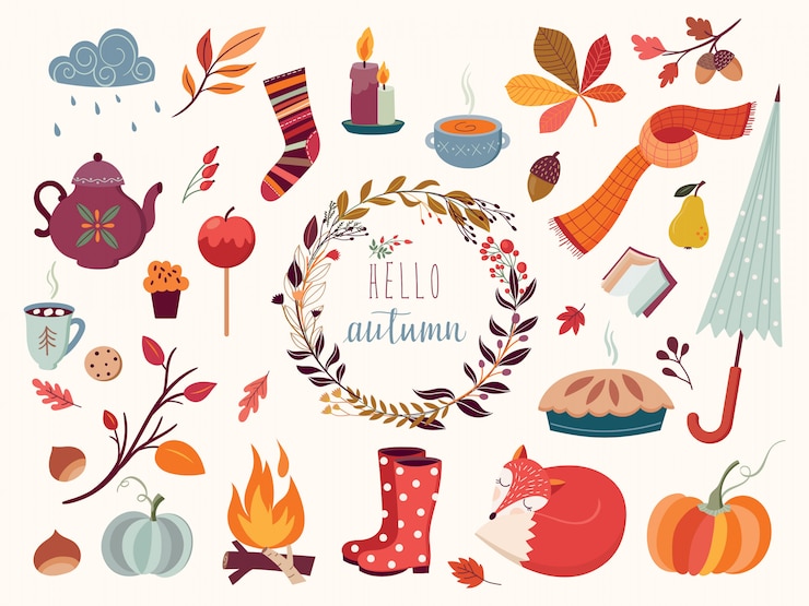 Vektori autumn collection with hand drawn decorative elements