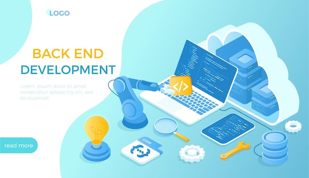 Back End Development Coding Software Engineering Programming Server racks in the big cloud data