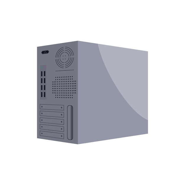Back panel of central processing unit icon in cartoon style on a white background