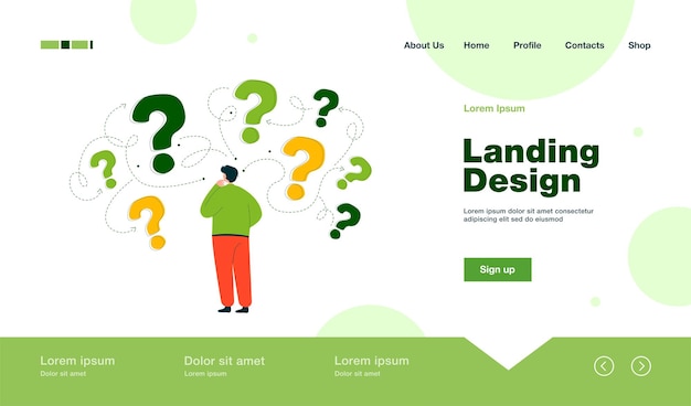 Back view of man making business decision landing page in flat style