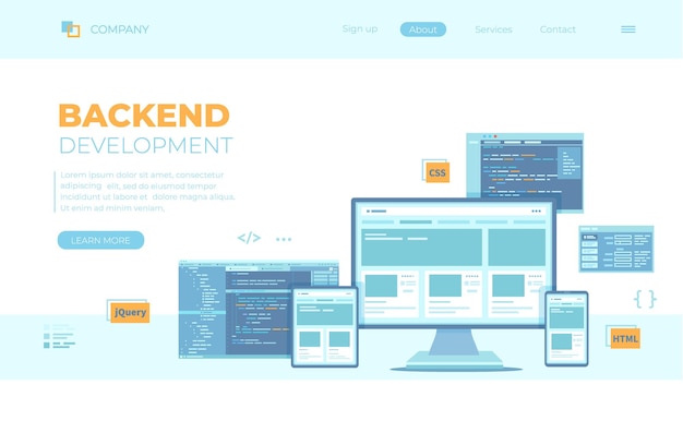 Backend Development Coding Software Engineering Programming languages Program code on laptop scr