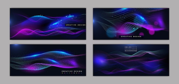 Background AI wave Data pattern with tech Dot abstract design in sound Technology media banner Big line 3D of particle Science graphic Gradient creative stream Vector connect set
