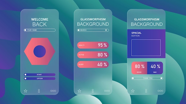 Background gradient glassmorphism effect mobile application design template vector illustration