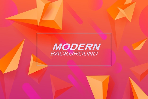 Background of a pink shade with a gradient stripes triangles of orange color with the effect of 3D