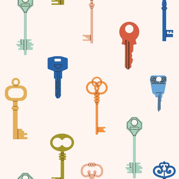 Background of different types door keys Different types sizes Colored house keys background Bac
