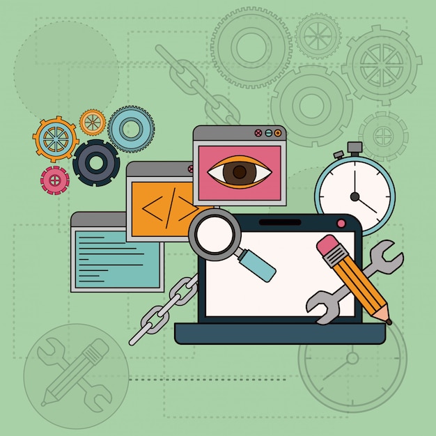 background with software tools for development of the construction in laptop computer