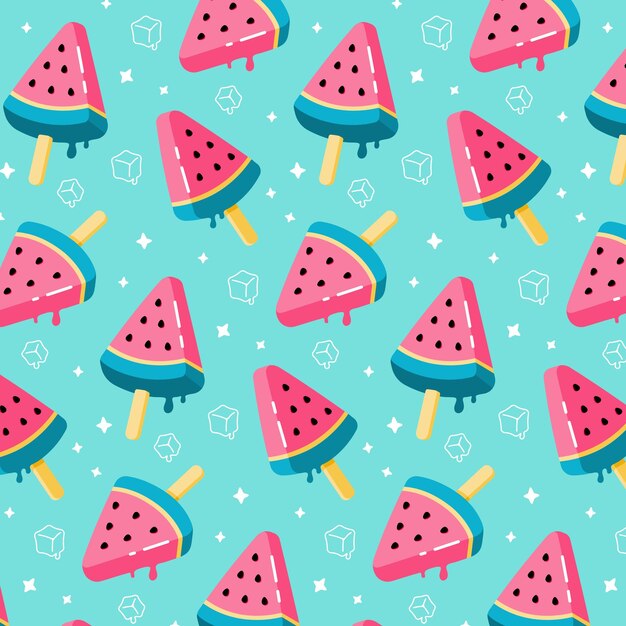 Background with watermelon ice cream Cute summer cartoon seamless pattern