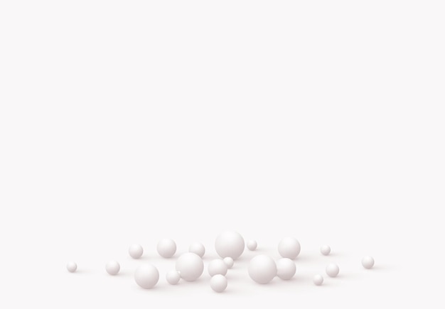 Background with white spheres. Minimal abstract backdrop with realistic balls. Art poster, modern trendy banner, 3d element design, group objects