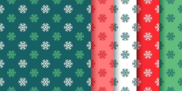 Backgrounds with snowflakes Christmas seamless pattern Set Xmas red green prints New year textures