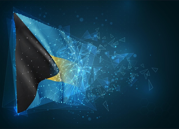 Bahamas,  flag, virtual abstract 3D object from triangular polygons on a blue background