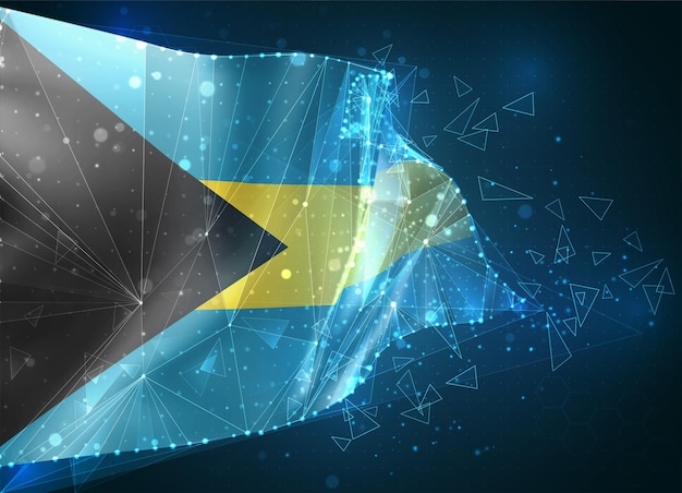 Bahamas, flag, virtual abstract 3D object from triangular polygons on a blue background