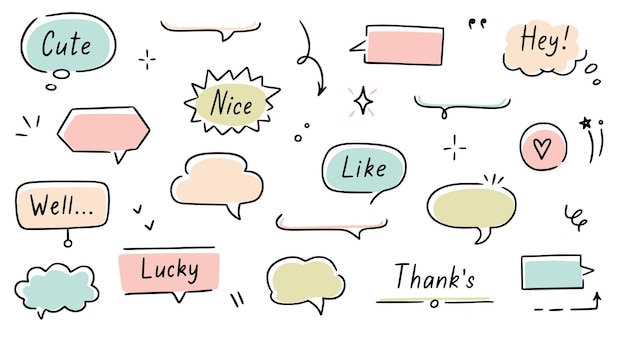 Balloon text frame decoration set Simple hand drawn pen line speech bubble cloud balloon frame