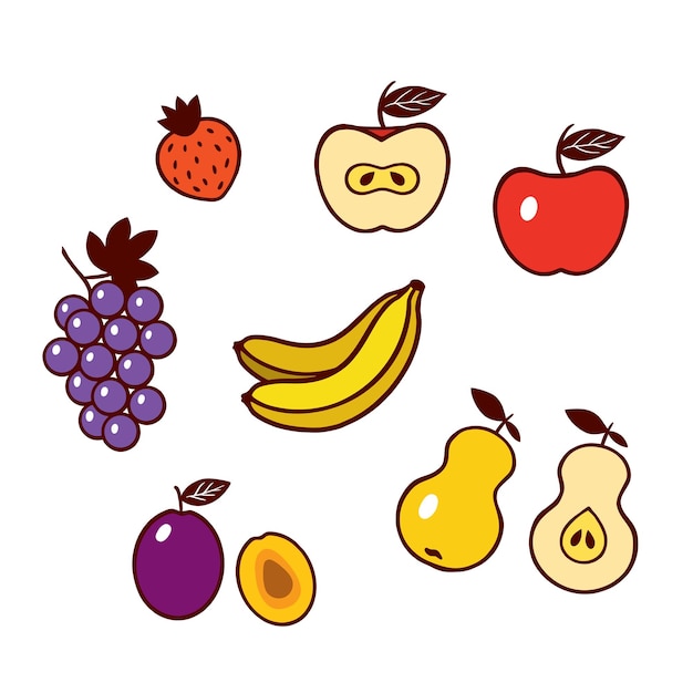 bananas pears apples strawberries grapes plums vector set of fruits design elements for food labels wrapping paper covers textiles