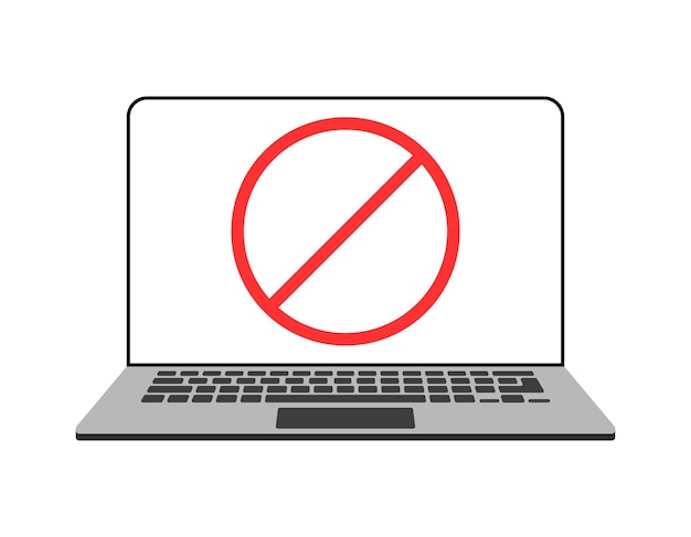 Banned laptop sign Warning laptop with forbidden sign on screen security system