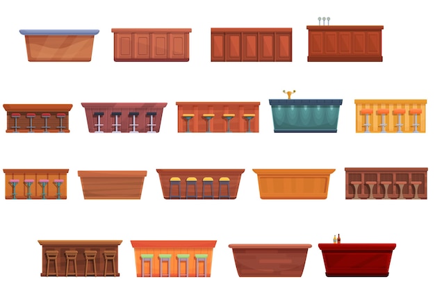 Bar counter icons set. Cartoon set of bar counter icons