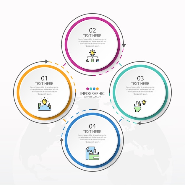 Basic circle infographic template with 4 steps, process or options, process chart, Used for process diagram, presentations, workflow layout, flow chart, infograph. Vector eps10 illustration.
