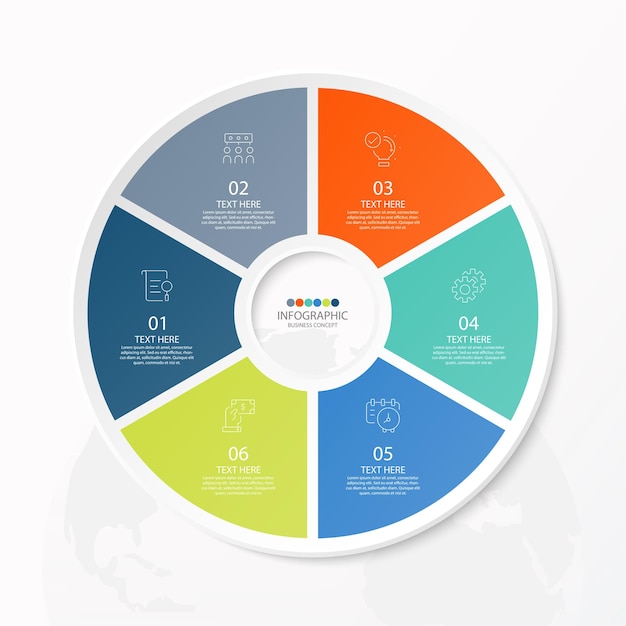 Basic circle infographic template with 6 steps, process or options, process chart 