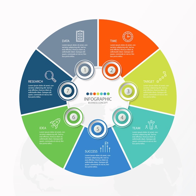 Basic circle infographic template with 7 steps, process or options, process chart