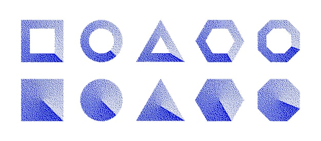 basic geometric shapes with blue bitmap dither gradient vector set on white