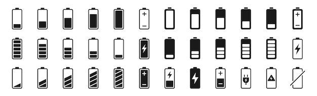 Battery icons set Set of battery charge Level battery energy Vector illustration