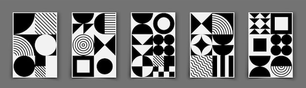 Bauhaus monochrome poster modern minimal geometric design vector abstract black and white brochures