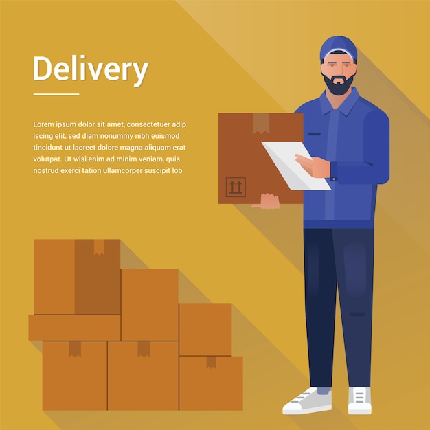 bearded courier man from a cargo delivery service template