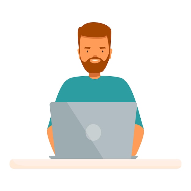 bearded man working from home office using laptop computer
