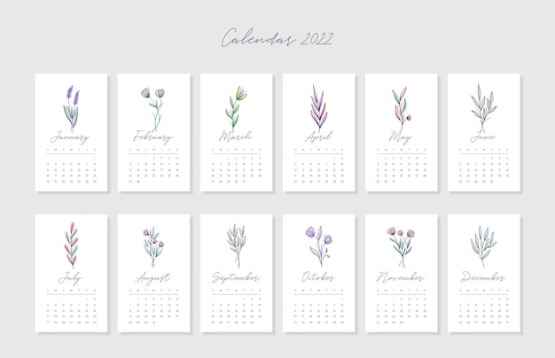Beautiful calendar template with floral collections