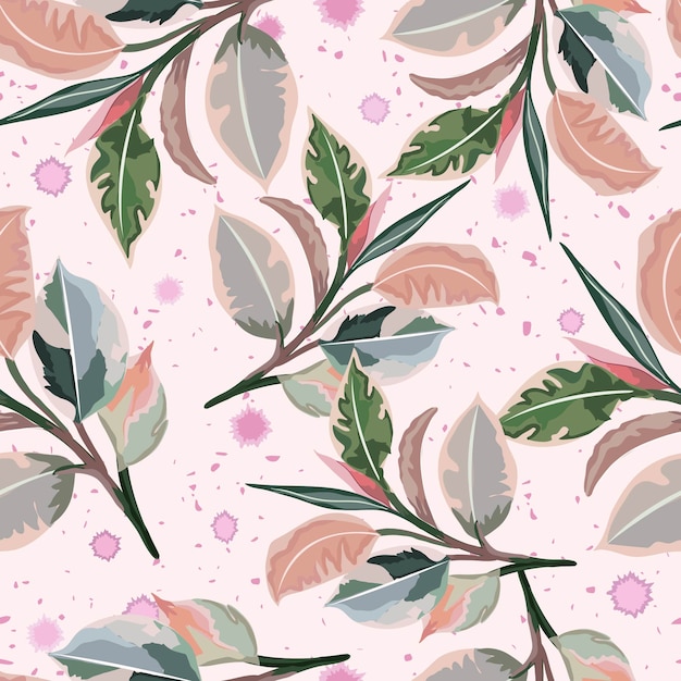Beautiful leaf with element seamless pattern.