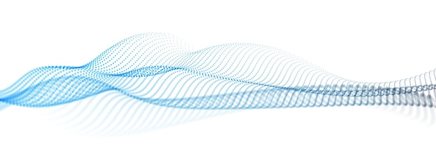 Beautiful vector abstract background of flying particles in motion, wavy lines flow big data technology and science theme, 3D mixed dots array in motion light and easy.